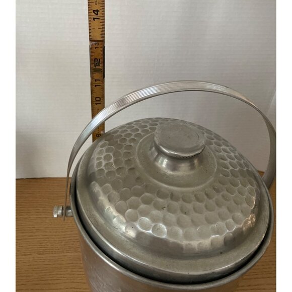 Vintage MCM Ice Bucket Nasco Italy Hammered Aluminum w Lid & Handle Retro Decor - Picture 9 of 9